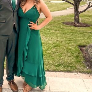 In Love Forever Emerald Green Lace-Up High-Low Maxi Dress Gown
